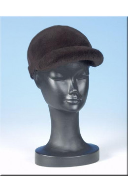 Женская темно-коричневая шапка с козырьком из щипаной норки